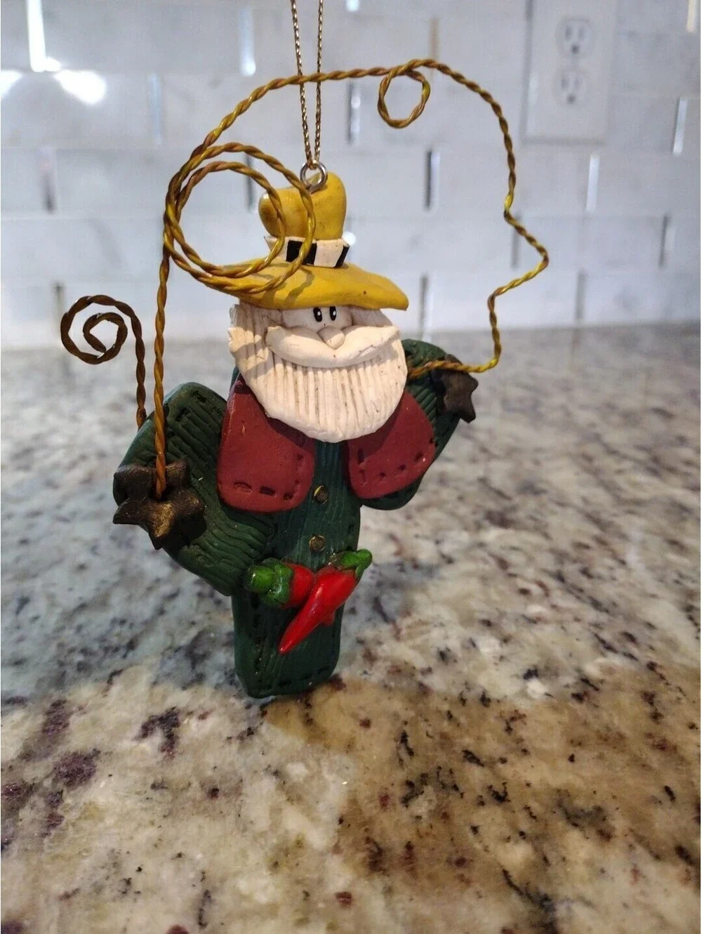Western Cowboy Christmas Ornament Santa Claus Lasso Hot Chili Pepper 5” Y'all